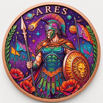 Color-enamel metal coin, mythology design